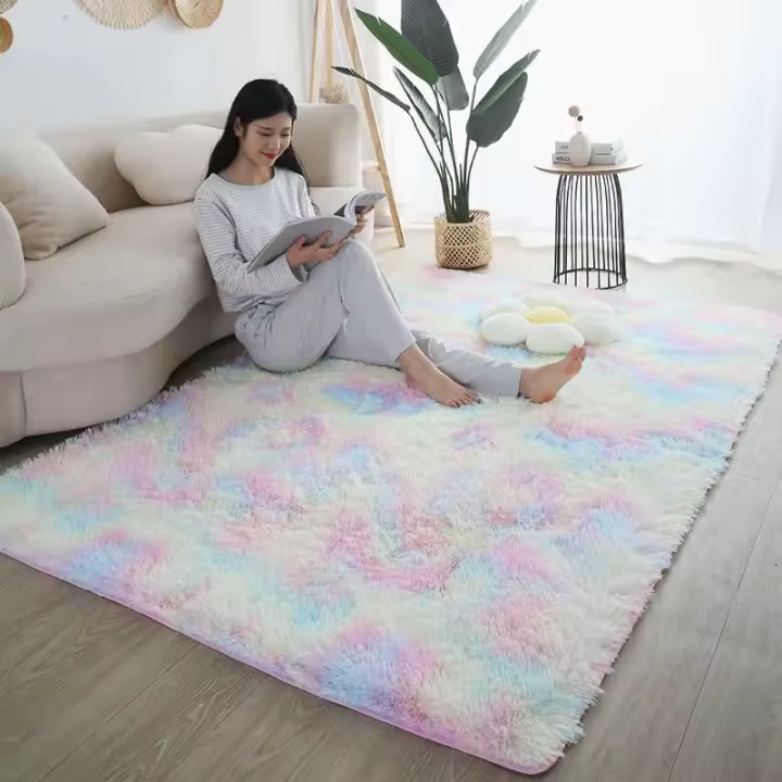 Carpetas Para Niñas Colores Arcoíris Alfombra Grande Suave Para Dormitorio Sala De Estar Moderna Antideslizante Antigota Decorativa - 1