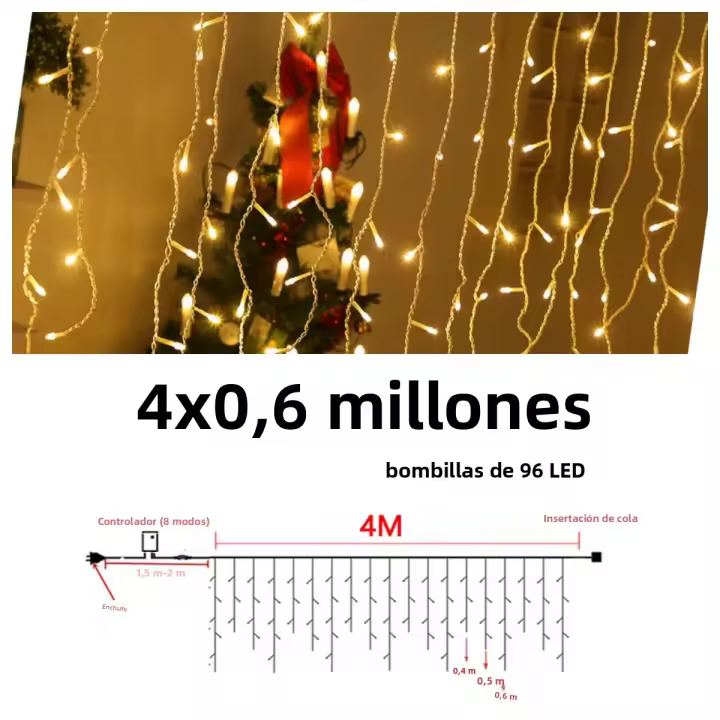 Luces De Navidad LED Colgantes 4Mx0.6M Con Enchufe EU Para Decoración Externa De Casa Escalera Calle Y Jardín Ideal Para Fiestas Y Boda - 1