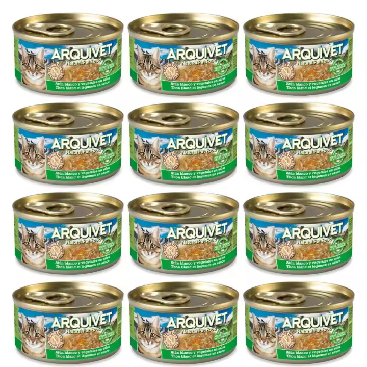 Atún Blanco y verduras en salsa - 80 g [Bliste de 12 unidades) Arquivet Comida húmeda para gatos - 1