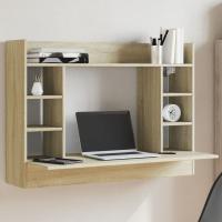 vidaXL Escritorio de pared madera de ingeniería 105x48x75 cm en color Blanco/Roble ahumado/Roble Sonoma y más | estructura resistente ideal para salón dormitorio o estudio - details 2