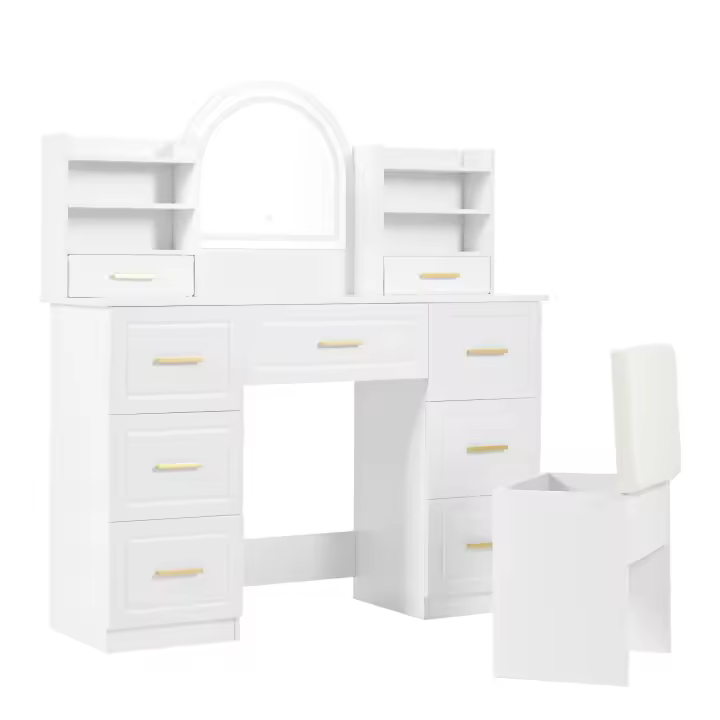 Con 9 cajas, tocador, Blanco, para Salón dormitorio, 120x40x135cm - 1