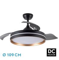 FABRILAMP Ventilador Dc Nalon 72w Negro/oro 3aspas 109d 7200l 6vel 3000k,4500k,6000k Remoto+memoria+temporizador Incluye mando a distancia y dos tijas de 10 y 25 centímetro Productos originales calidad de confianza - details 0