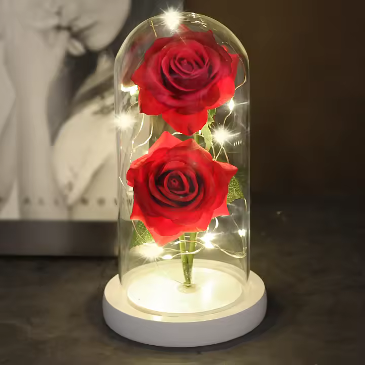 Lámpara De Rosas Rojas En Domos De Vidrio Base De Madera Belleza Y Bestia Regalo De San Valentín Y Navidad Decoración Para El Hogar - 1