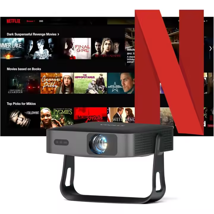 【Netflix Oficial/Giratorio 360°】 Mini Proyector Portatil 4K con Auto Enfoque/Keystone,  Smart Proyector 550ANSI 1080P Full HD WiFi6 Bluetooth Projector para Cine en Casa - 1