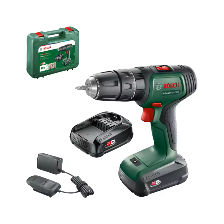 BOSCH 06039D4102 Taladradora de percusión con batería UniversalImpact 18V (Incluye 2 baterías y cargador) - 1