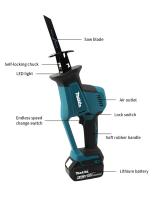 Sábanas Reciprocantes DJR189 De 18V Sin Cable Con Velocidad Ajustable Para Madera Y Metal Corte De Tubería Incluye Hoja Compatible Con Batería Makita 18v - details 4