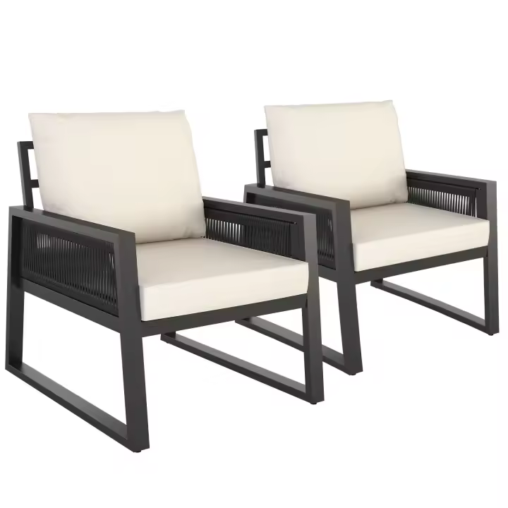 Tectake - Conjunto de muebles de jardín CAPTIVE con diseño de cuerdas, Cómodo conjunto de muebles de exterior para hasta 4 personas con diseño de cuerdas, Estructura resistente de aluminio ligero e inoxidable, Cojines grandes y extra gruesos - 1