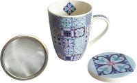 Gissed Tazas de Cerámica con Infusor y Tapa - Diseño Azulejo Vintage, Perfectas para Té e Infusiones - 10 cm Altura, 9 cm Diámetro, con Filtro de Acero Inoxidable - details 1