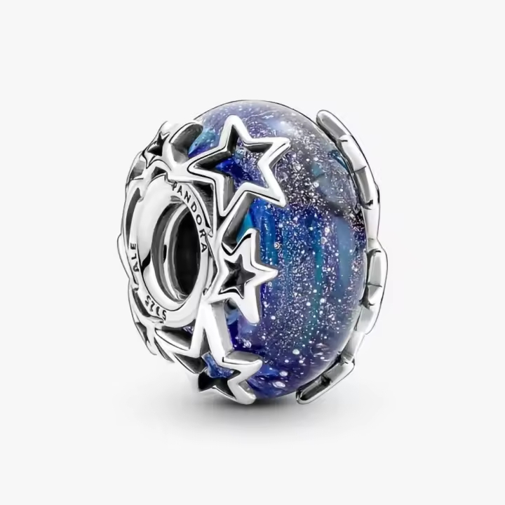 Pandora Charm de Colgante en Plata de Ley Charm de Vidrio Murano "Galaxia Azul Profundo 790015C00，Incluye Caja Original - 1