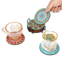 8PCS Set Pintura De Diamantes DIY Mandala Con Soporte Para Tazas Tapete De Mesa Redondo De Tela Para Decoración Europea - details 2