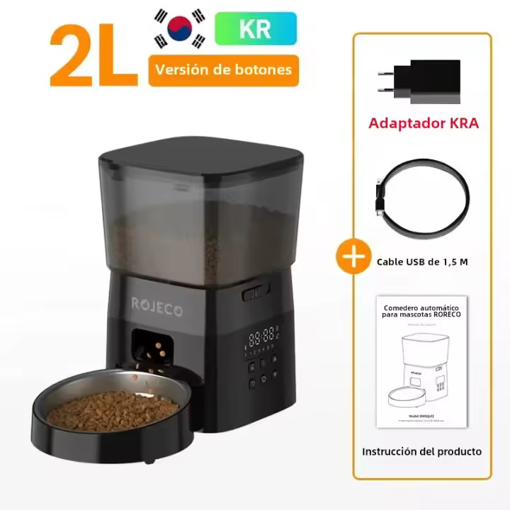 ROJECO Dispensador De Alimentos Automático Para Perros Y Gatos Contenedor De Almacenamiento De Alimentos Para Mascotas Botón Versión Tazón De Comida Para Perros - 1