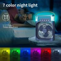 Ventilador portátil de aire acondicionado, enfriador de aire alimentado por USB, humidificador, 7 LED, pequeño con 3 velocidades, ventilador de refrigeración ultrasilencioso para familia, viajes, - details 1
