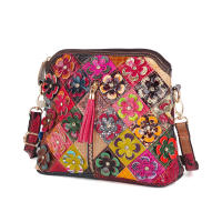 Bolso De Hombro Para Mujer De Cuero Genuino Con Estampado De Serpiente Y Mosaico Floral Colorido Bolso De Moda Casual De Medio Luna - details 4