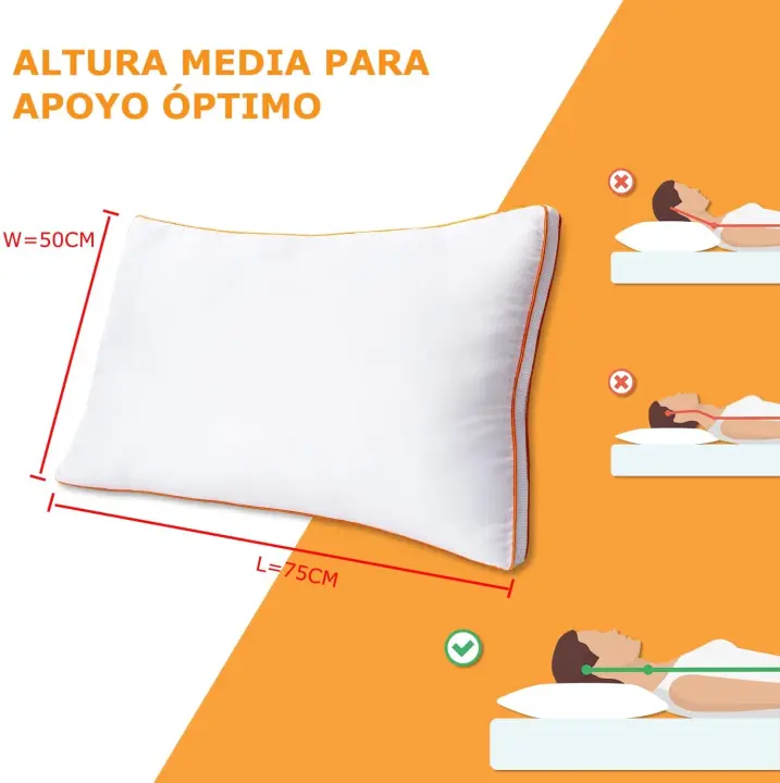 Almohada Transpirable Antialérgico para Hotel, Pack de 2 almohadas de firmeza media con fibra suave 3D + soporte de fibra 7D, almohadas suaves de fácil cuidado (42x70cm) (50x75cm) - 1