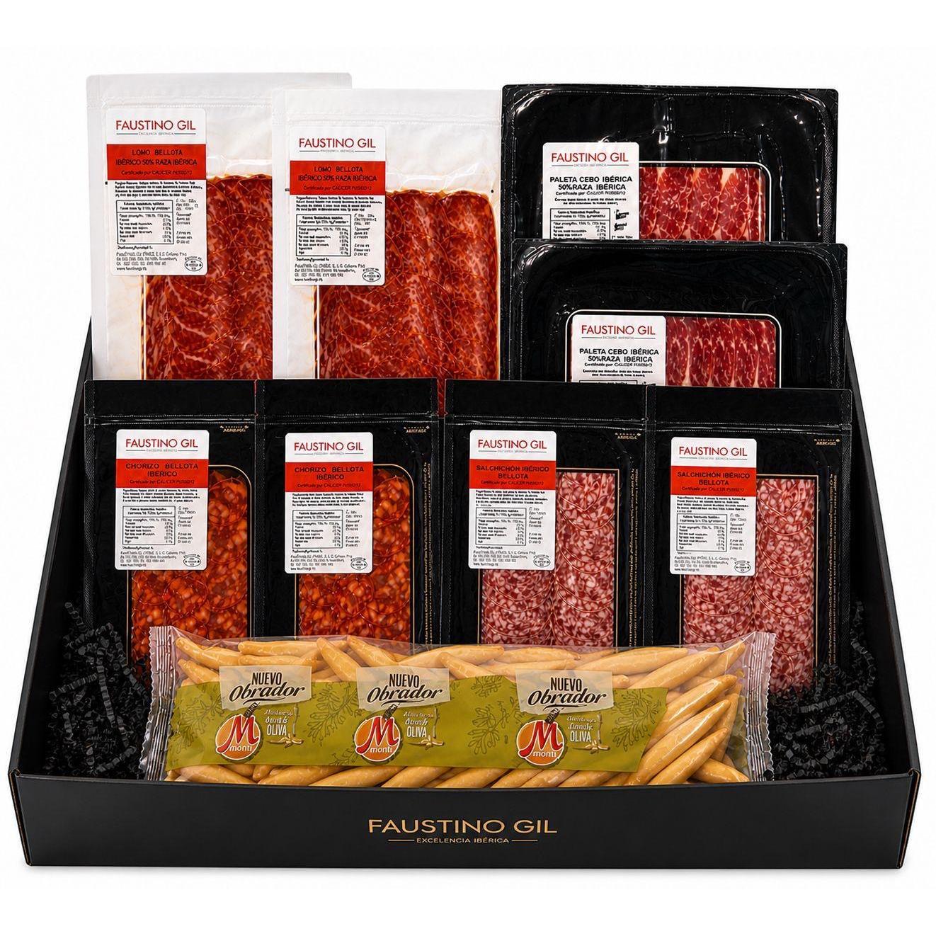 Edición Mundial – Pack Ibérico Gourmet Premium Faustino Gil con Paleta, Lomo, Salchichón, Chorizo + Picos Rústicos de Regalo - IBÉRICOS FASUTINO GIL