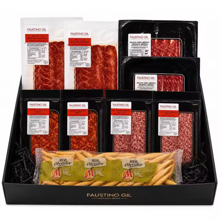 Edición Mundial – Pack Ibérico Gourmet Premium Faustino Gil con Paleta, Lomo, Salchichón, Chorizo + Picos Rústicos de Regalo - IBÉRICOS FASUTINO GIL - 1