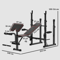 SPORTNOW Banco de Musculación Plegable Banco de Pesas con Soportes para Barra Regulables y Respaldo Ajustable para Entrenamiento Completos de Cuerpo en Casa Gimnasio Negro - details 2
