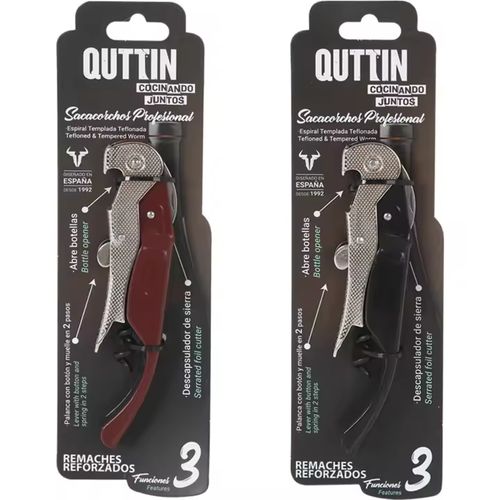 Quttin - Abridor Sacacorchos Profesional Botón - Diseño Ergonómico y Funcional - Doble Función y Durabilidad - 1