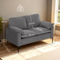 HOMCOM Sofá de 2 Plazas, Tapizado en Terciopelo, Sofá Moderno con Patas de Metal, Reposabrazos Acolchado, para Salón, Dormitorio, Oficina, Sala de Estar, 130x77x84 cm, Gris - details 2