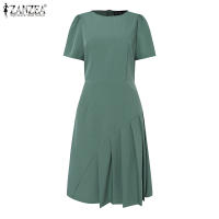 Vestido Elegante De Verano ZANZEA Para Mujer Con Manga Corta Vestido De Fiesta A-Line Solido Pleated Tratamiento De Cierre Pullover Estilo Oficina Lady - details 6