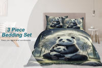 Juego De Cama Panda Luna 3 Piezas Con Fundas De Almohada Para Adultos Y Adolescentes Microfibra Animal Impresión Edad Indiferente Estilo Moderno - details 0
