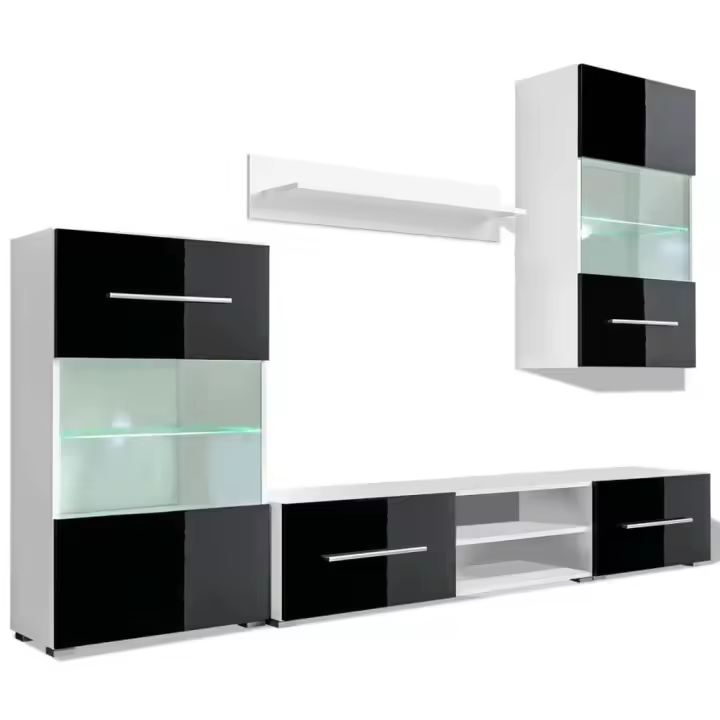 Juego de muebles de salón 5 piezas con iluminación LED negro - 1