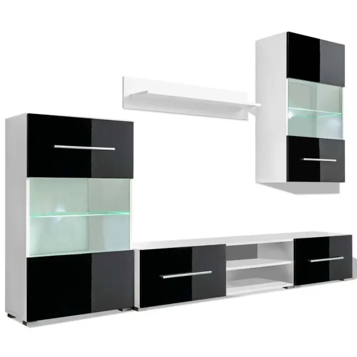 Juego de muebles de salón 5 piezas con iluminación LED negro - 1