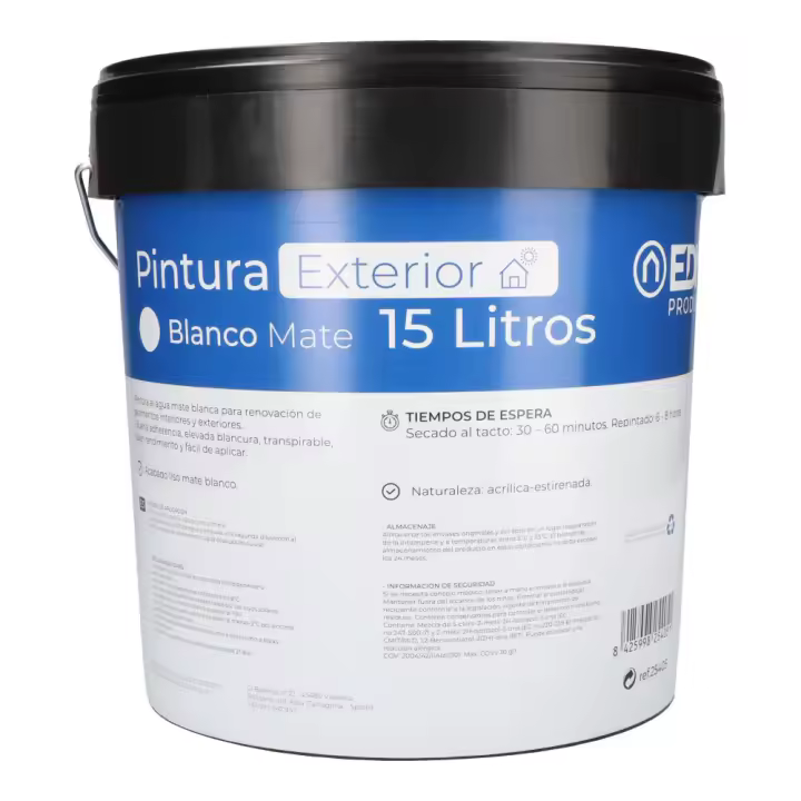 PINTURA PLASTICA MATE INTERIOR/EXTERIOR BLANCA 15L EDM - 1