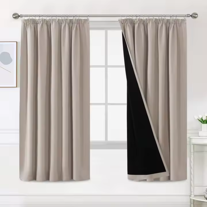 BellaHills 100% Blackout Curtains for Bedroom Thermal Insulated Curtains & Drapes Blackout Curtains Pencil Pleat Curtains for Living Room with Black Liner 2 Panels, 66 x 72 Inch, Natural Sand - 1