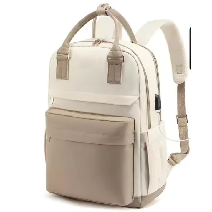 Mochila Portatil Mujer, 15,6 Pulgadas Impermeable Antirrobo, Casual Backpack Escolar para Ordenador Portátil with Carga USB PARA LA Trabajo Viajes Universidad Colegio, Caqui Beige - 1