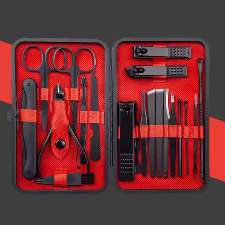 Set Profesional De Manicura Y Pedicura Negro-Rojo Con 7/12/20/24 Piezas Clipper Y Cortador De Uñas De Acero Inoxidable Viaje Listo - 1