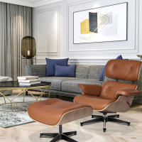 EU Stock TY305 Classic Recliner Light Walnut Armchair With Light Brown Cowhide Black Big Head Foot Swivel Lounge Chair Furniture Office Lunch Break Chair Living Room Comfort Lounge Chair Genuine Top Layer Cowhide Aluminum Alloy Big Head Feet - details 8