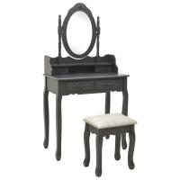 vidaXL Juego de tocador y taburete madera paulownia 75x69x140 cm en color Gris/Rosa | cómodas modernas ergonómicas para comedor cocina salón hogar - details 0