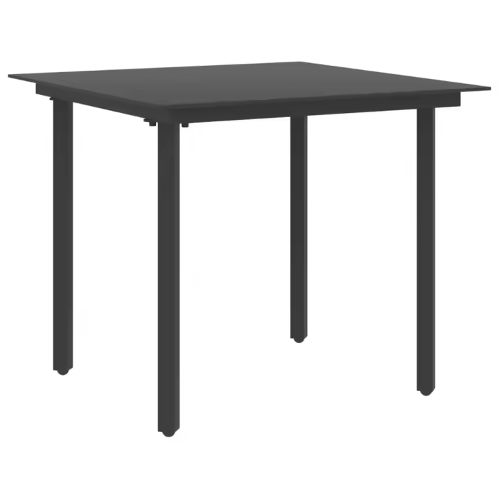 vidaXL Mesa de comedor de jardín acero y vidrio negro 80x80x74 cm - 1