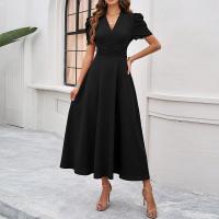 Vestido Elegante De Fiesta Para Mujer Cintura Alta A-Line De Color Sólido Con Manga Corta Estilo Francés Vestido De Cintura Cinchada Temperamento - details 30