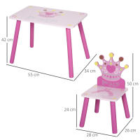HOMCOM Juego de Mesa y 2 Sillas Infantiles de Madera Set de Mesa de Escritorio 55x34x42 cm y Sillas 28x26x50 cm para Niños 2-4 Años para Salas de Juego Dormitorio de Niño Rosa - details 2