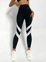 Leggings De Yoga De Dos Tonos Con Control De Abdomen Tallas Regulares Cintura Elástica Para Mujer Pantalones Deportivos - details 1