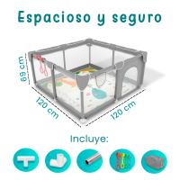 JUPPLIES Parque Infantil Bebe 120x120cm + Alfombra Bebe + 50 Bolas + Agarraderas + Bolsas de Transporte – Corralito Bebe con Malla Transpirable – Parque de Juegos Bebe – Playpen Bebe - Gris - details 3