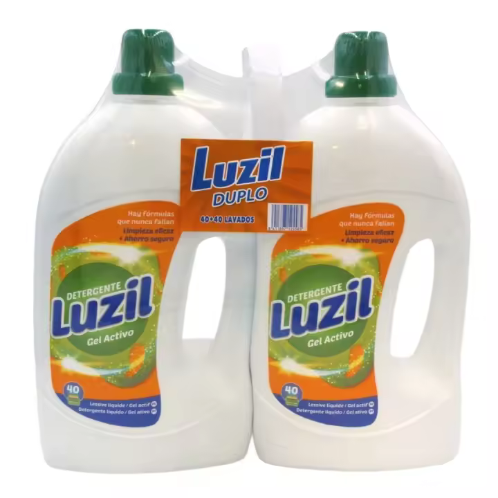 Luzil Detergente Líquido Gel Activo 40 Lavados – Pack Duplo para un Total de 80 Lavados con Limpieza Eficaz y Ahorro Garantizado. Su Fórmula Avanzada Elimina Manchas Difíciles de los Tejidos sin Dañar la Ropa, ofreciendo Cuidado y Resultados Impecables - 1