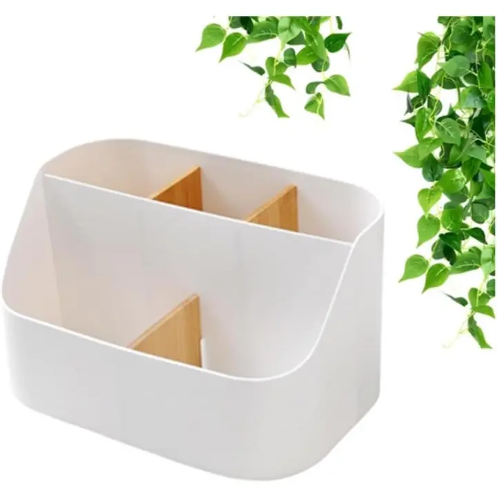 Organizador de escritorio, 5 compartimientos, Organizador de Oficina de Bambú, Caja de almacenamiento multifuncional, Organizador de escritorio, para smartphones, bolígrafos, Cosméticos, - 1