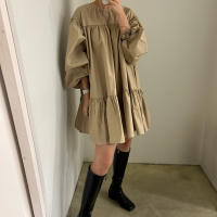Vestido A-Line Vintage De REALEFT Para Mujer Con Manga Puff Cuello O High Waist Casual Patchwork Estilo Vintage Mini - details 19