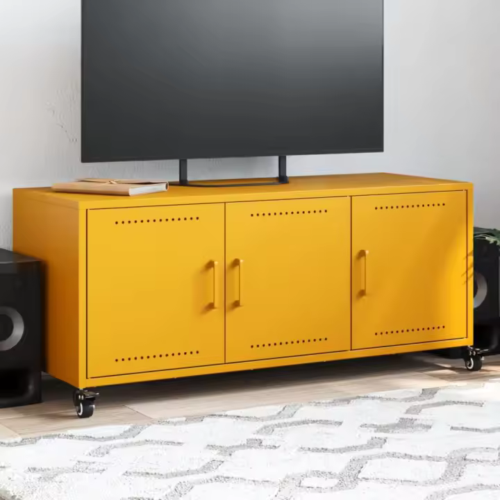 vidaXL Mueble para TV acero laminado en frío 100,5x39x43,5 cm en color Blanco/Rosa/Amarillo y más | almacenamiento funcional diseño moderno para baño dormitorio sala - 1