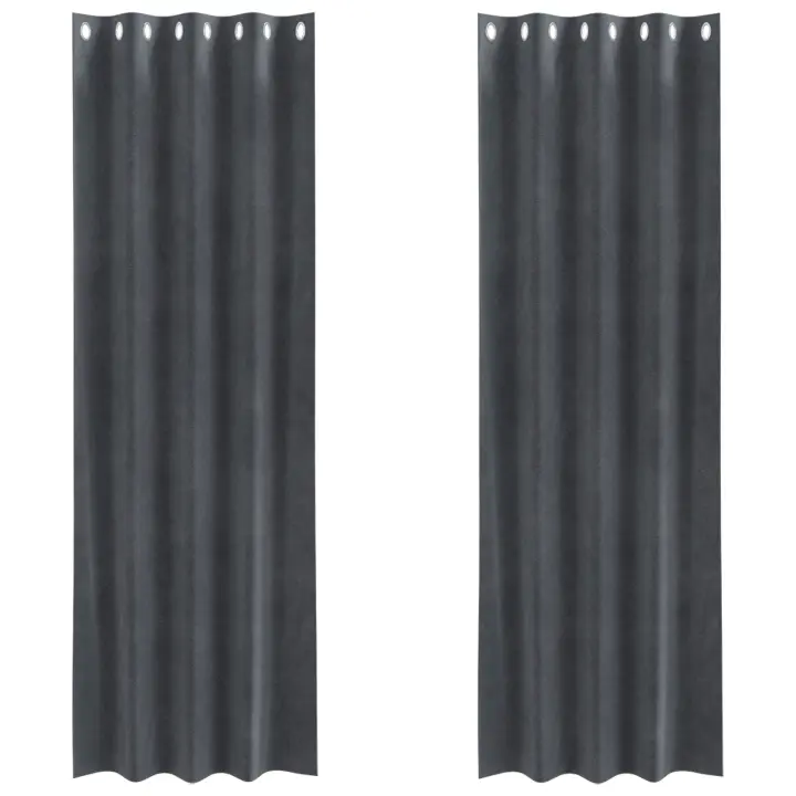 Cortinas Blackout  con ojales 2 pcs Gris Claro Terciopelo - 1