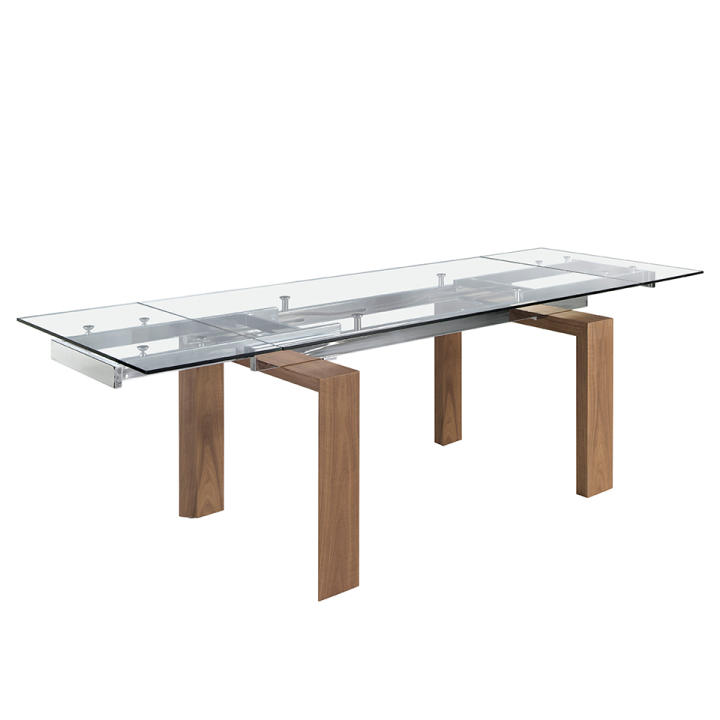 ANGEL CERDÁ 1007C Mesa comedor extensible cristal , Cristal  Nogal , Chapa Nogal , 160/240 x 90 x 75 cm.