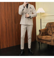 Traje De Negocios Slim Fit Doble Botón De Color Sólido Dos Piezas Coreano Elegante Para Hombres Con Pantalones Talla S-7XL - details 18
