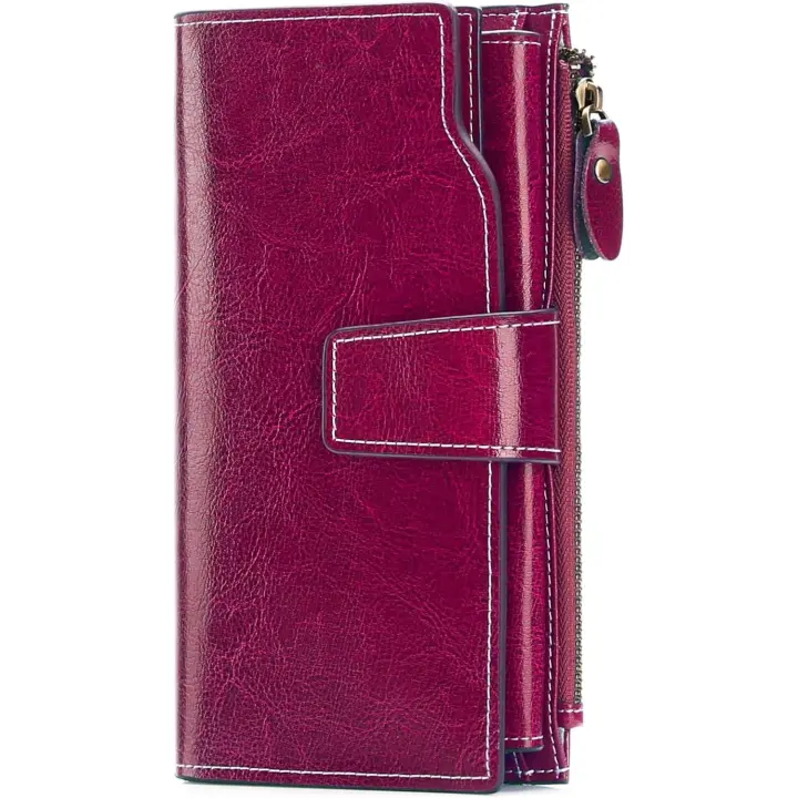 Cartera de mujer de cuero genuino de gran capacidad con múltiples tarjetas - 1