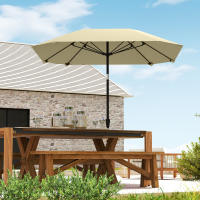 Outsunny Parasol Ø 233 cm, Parasol con Función Ajustable, Parasol Balcón Octogonal Playa Parasol Resistente al Viento Parasol Estable Parasol Playa Balcón Terraza Jardín, Beige - details 0