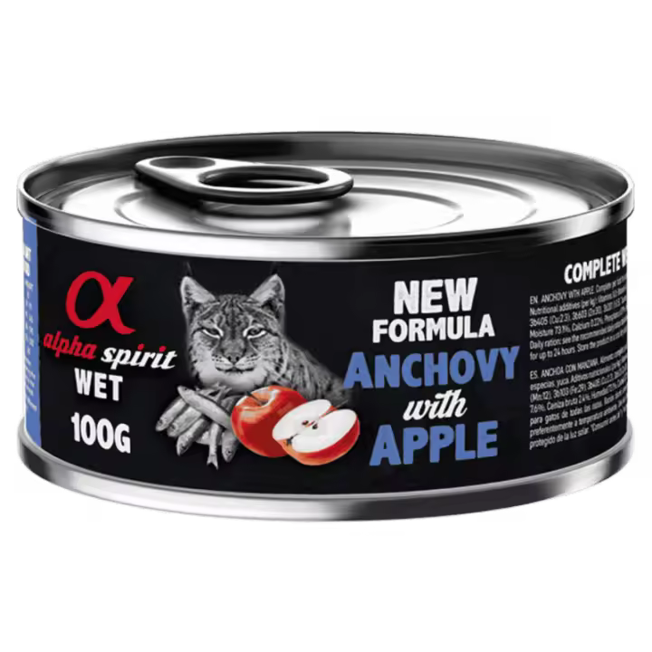 Alpha Spirit Alimento Húmedo para Gatos sabor Boquerón con Manzana Roja – Lata 200 g | 100% Natural y Sin Cereales - 1