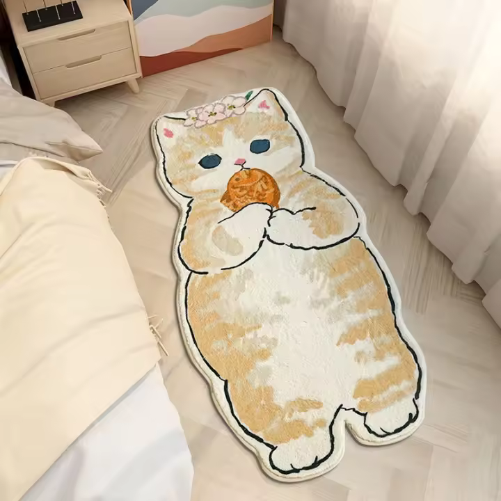 Carpetas De Piso Para Dormitorio Con Diseño De Gato Bonito Y Sencillo Alfombra Antideslizante Y Resistente Al Desgaste Para Lado Del Cama Y Sala De Estar - 1