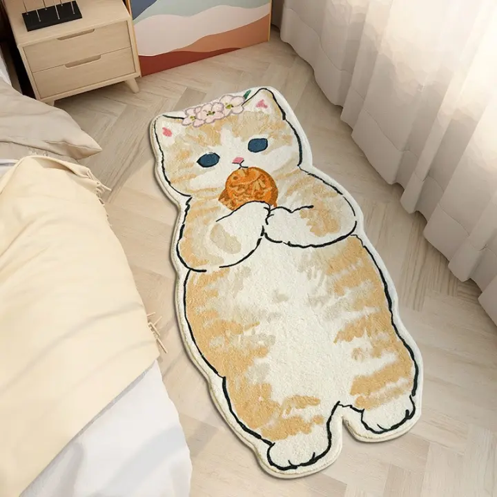 Carpetas De Piso Para Dormitorio Con Diseño De Gato Bonito Y Sencillo Alfombra Antideslizante Y Resistente Al Desgaste Para Lado Del Cama Y Sala De Estar - 1